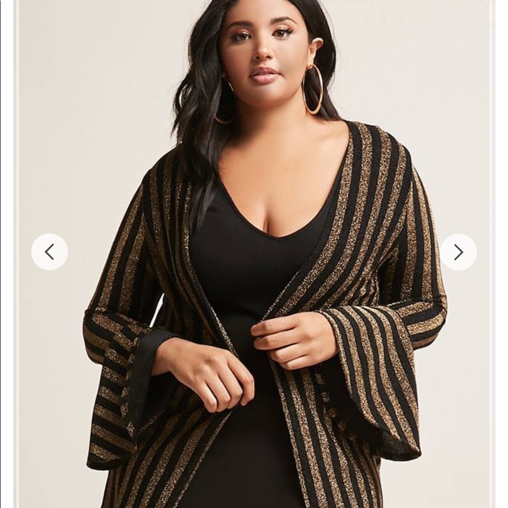 Plus size metallic stripe open front cardigan.